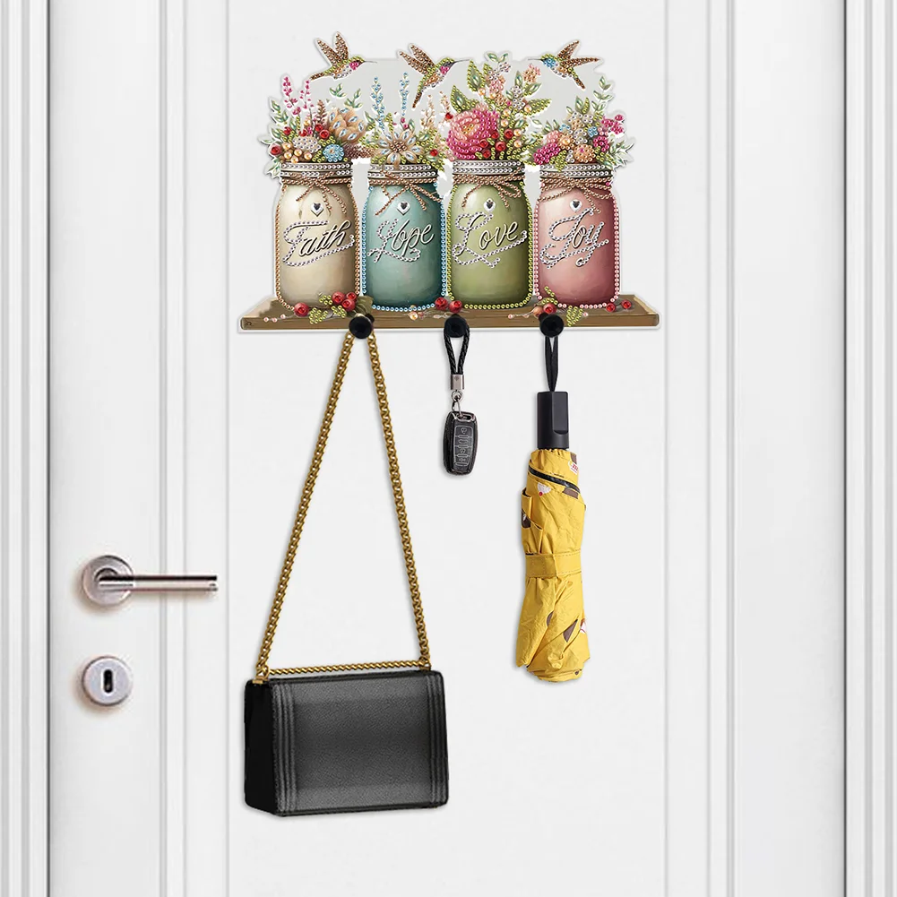 DIY Vase Bouquet Diamond Art Acrylic Hanging Hooks A Row of 3 Hooks DIY Crafts Decor