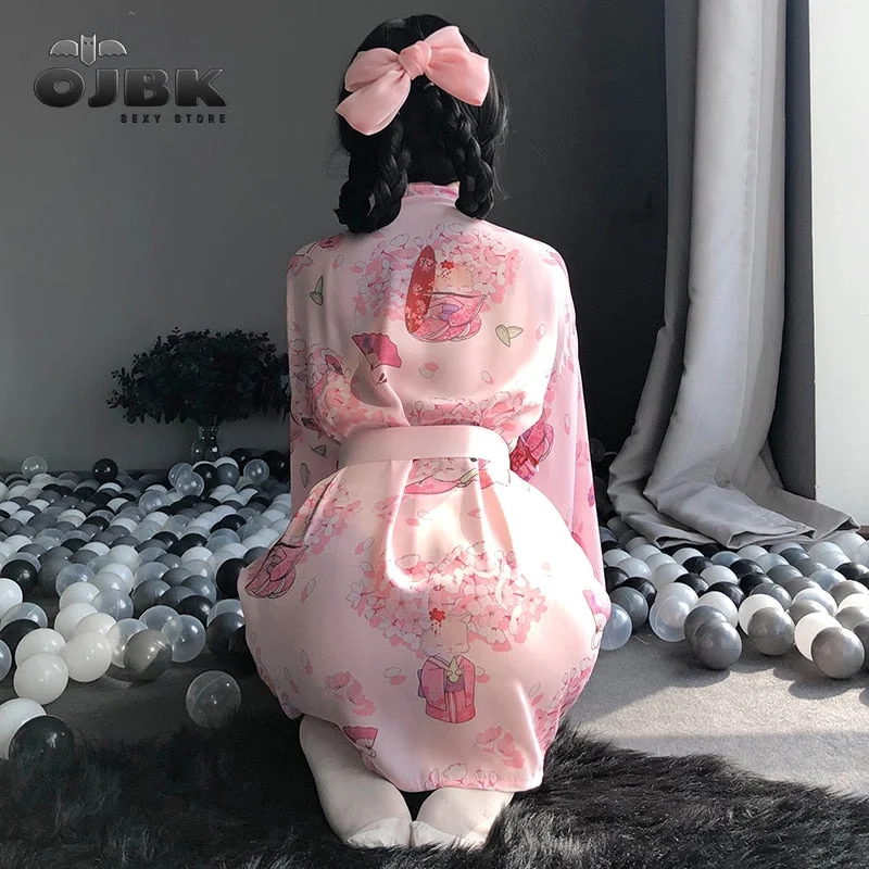 Sexy Kimono Japanese Young Married Women Cosplay Costumes Dew Shoulder Chest AV Outfit For Girls Erotic Soft Material Uniform