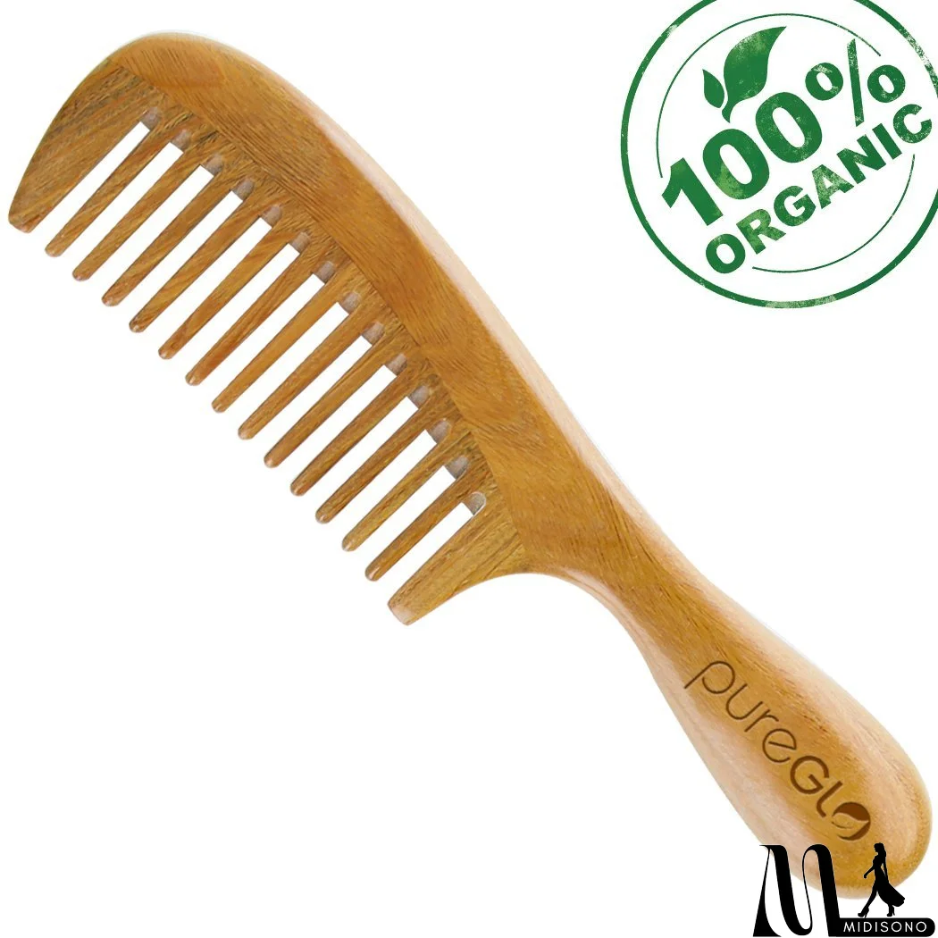 MidiSono - Green Sandalwood Wide Tooth Aroma Handmade Hair Comb