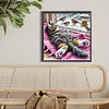 Chat et oiseau - perceuse ronde peinture diamant - 40*40cm