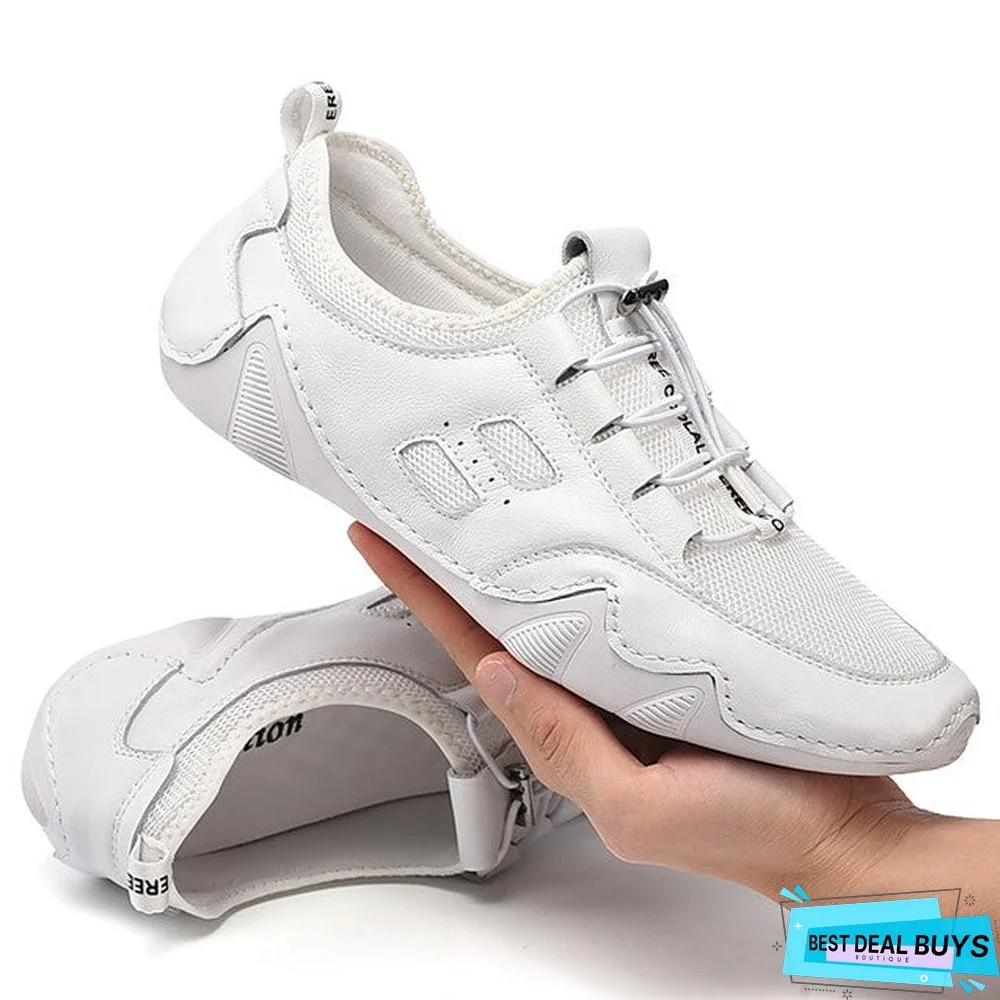 Men's Fall Casual Daily Loafers & Slip-Ons Walking Shoes Pigskin Breathable Non-Slipping Wear Proof Camel / White / Gray