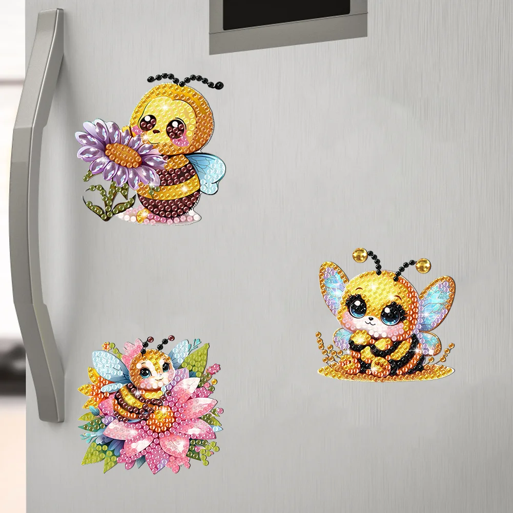 6Pcs DIY Flower Bee Special Shape Diamond Painting Fridge Magnet for DIY Crafts