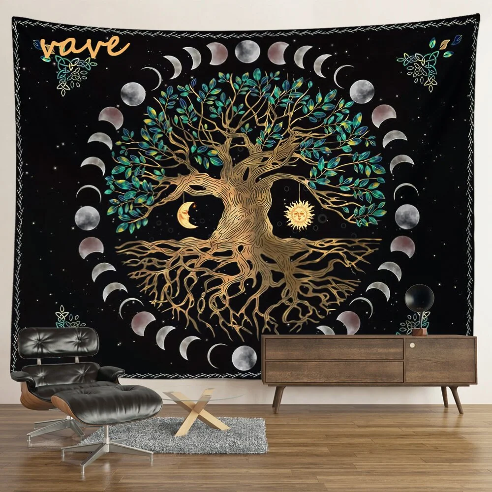 Nigikala Phase Tapestry Black and White Wall Hanging Boho Hippie Mandala Cloth Fabric Tapestry Flower Aesthetic Room Dorm Decor