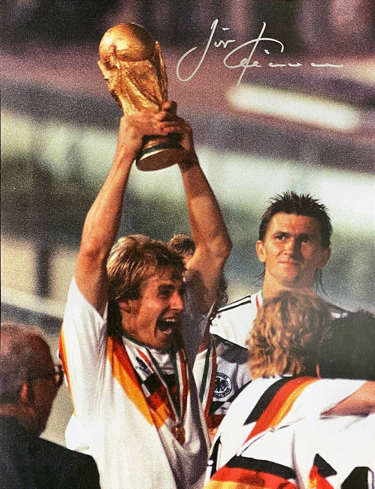 JURGEN KLINSMANN GERMANY 1990 WORLD CUP SIGNED Photo Poster painting WITH PROOF & COA SPURS