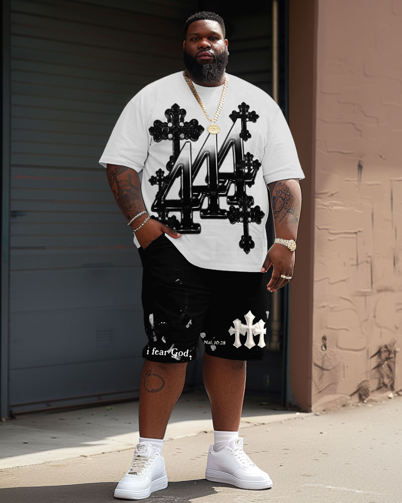 Men's Plus Size I Fear God Cross T-Shirt Shorts Suit