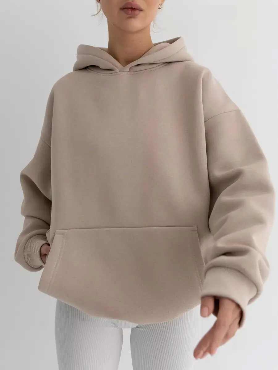 2025 AtumnWomen Sweatershirt Black Solid Long Sleeve Hooded Casual Hoodies Female Fashion Casual Loose Sport Pullover Clothes