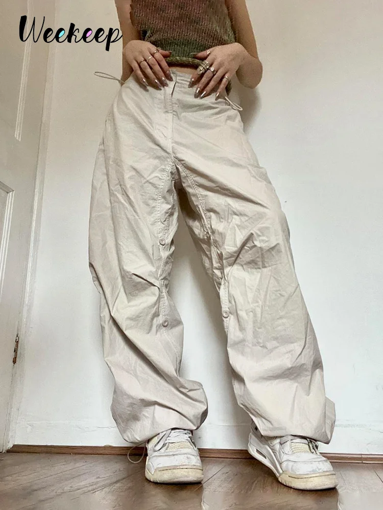 Uveng y2k Khaki Cargo Pants Casual Pocket Drawstring Sweatpants Women