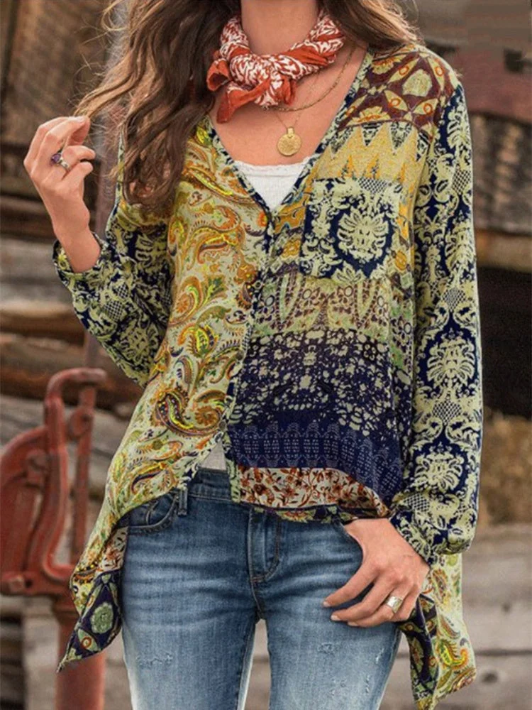 Women's V-Neck Long Sleeve Stitching Graphic Floral Printed Printed Cardigan Tops