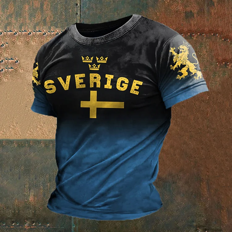 Men's Swedish Flag Print Short-sleeved T-shirt