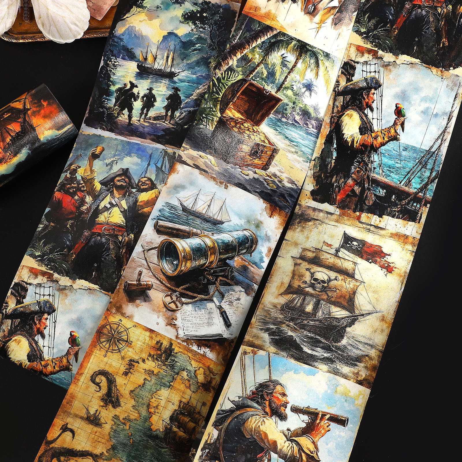 와시 테이프 - 80mm*200cm 빈티지 해적 바다 여행 캐릭터 풍경