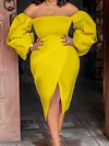 Banquet Off-The-Shoulder Puff Sleeves Split-Front Midi Dress