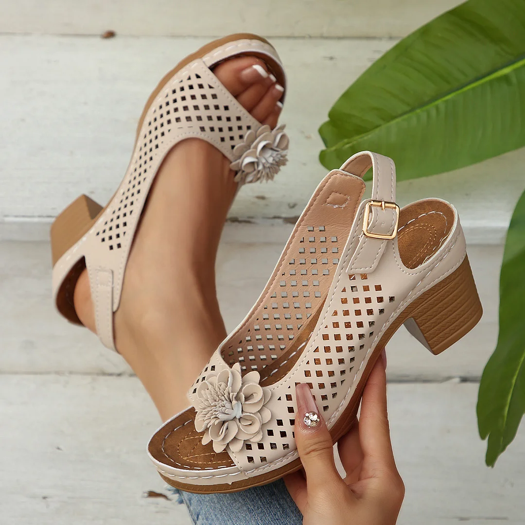 Yyvonne Flowers High-Heeled Cool Slippers Women 2025 Summer New Fashion Coarse And Buckle With Cold Slippers Women