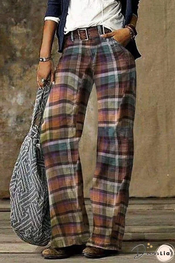 Kennan Vintage Plaid Straight Leg Pants