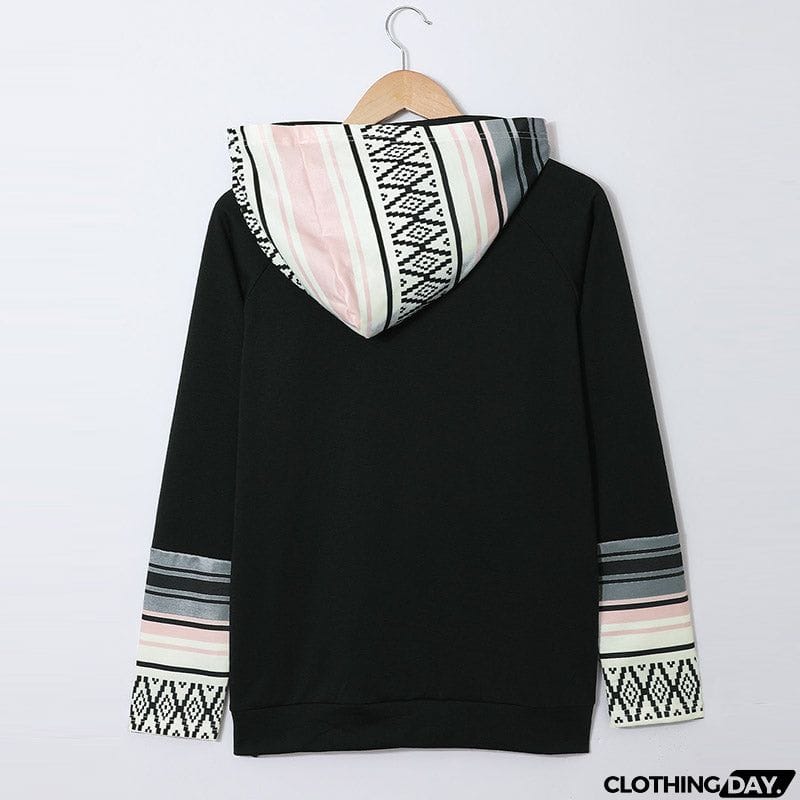 Plaid Double Hoods Thumb Hole Hoodie