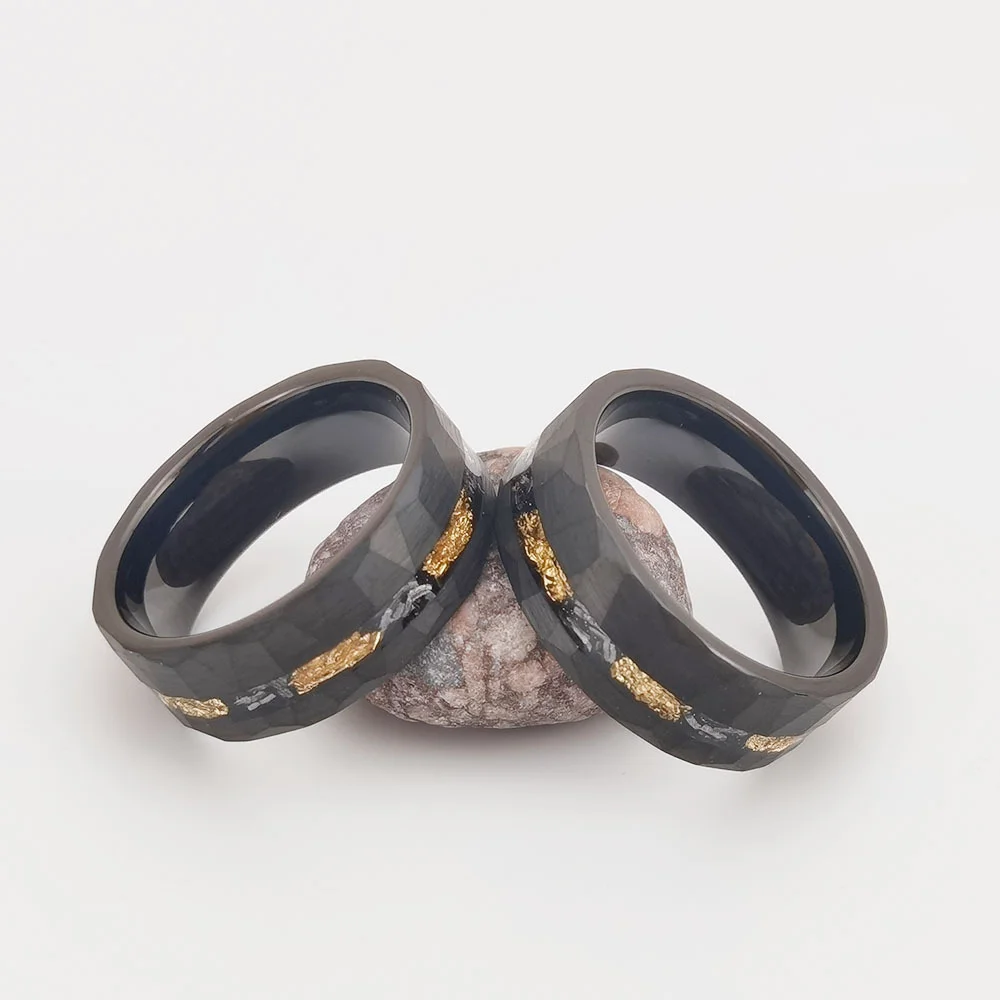 8MM Tungsten Matching Mens Women Flat Inlay Tungsten High Polished Faceted Couple Wedding Rings Comfort Fit