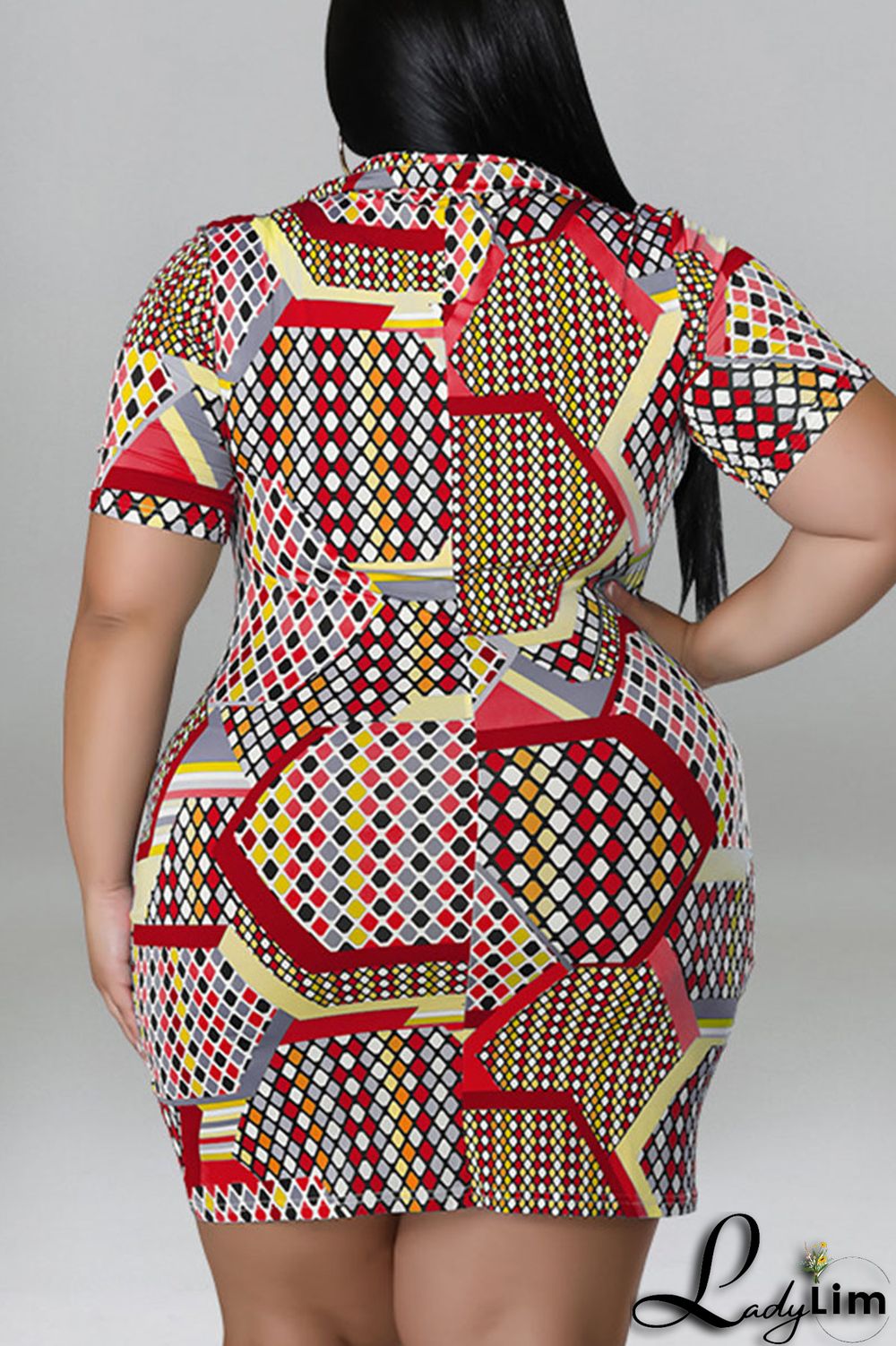 Blue Casual Print Patchwork Buckle Turndown Collar Shirt Dress Plus Size Dresses