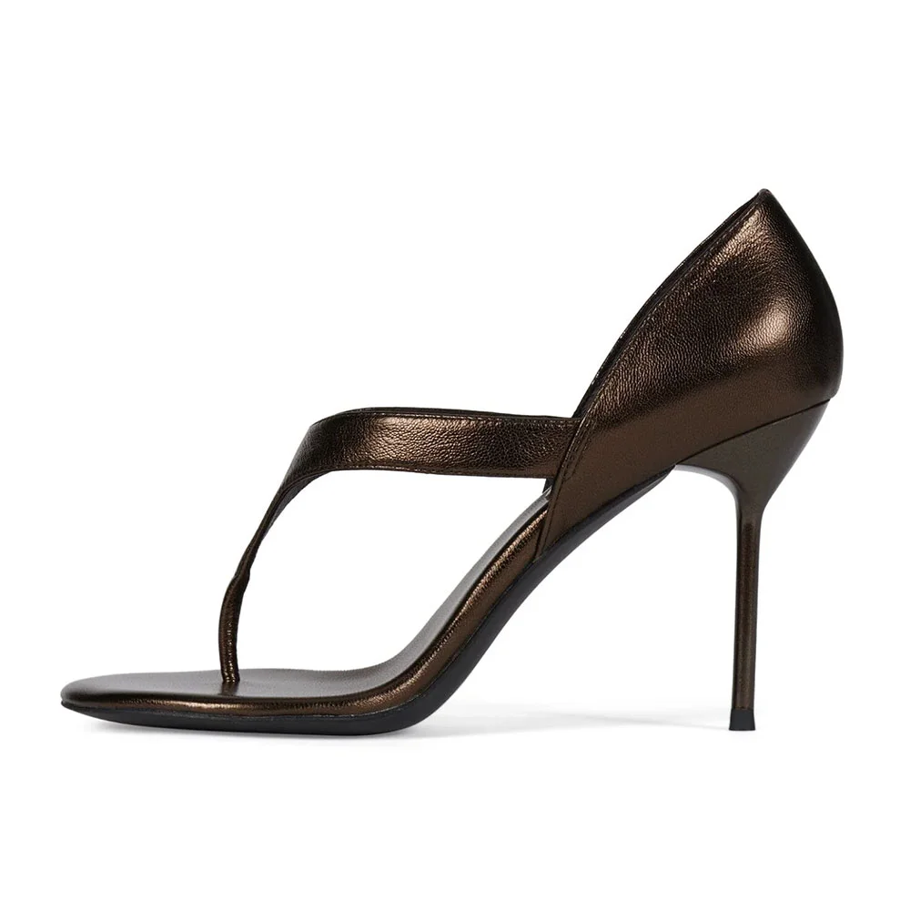 Brown Open Round Toe Slip On Flip Flops Sexy High Heels Shoes