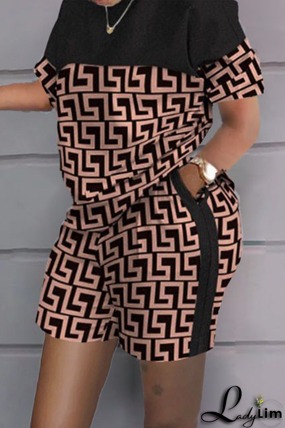 White Yellow Casual Print Patchwork O Neck Short Sleeve Two Pieces