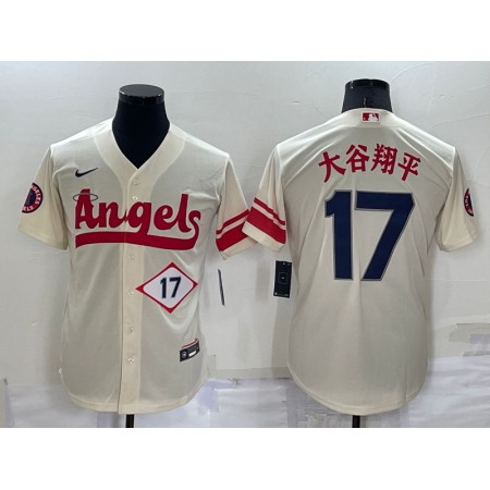 Men's Los Angeles Angels #17 Shohei Ohtani 2022 Cream City Connect Cool Base Stitched Jersey OLN9