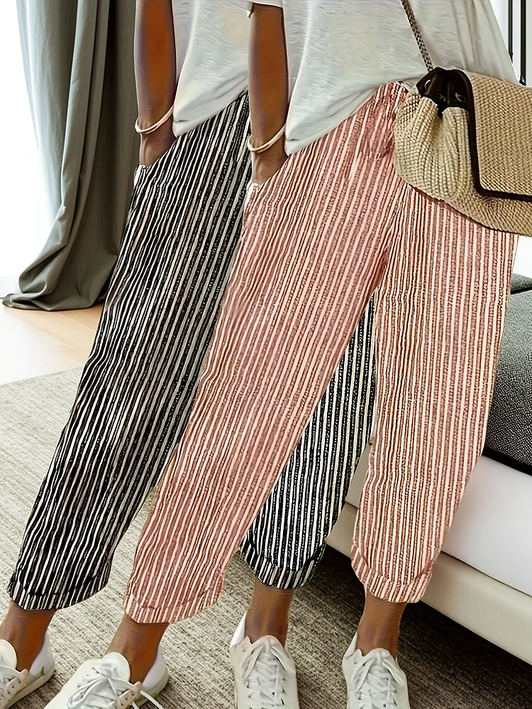 Two-Pack - Color Striped Casual Nine-Pant