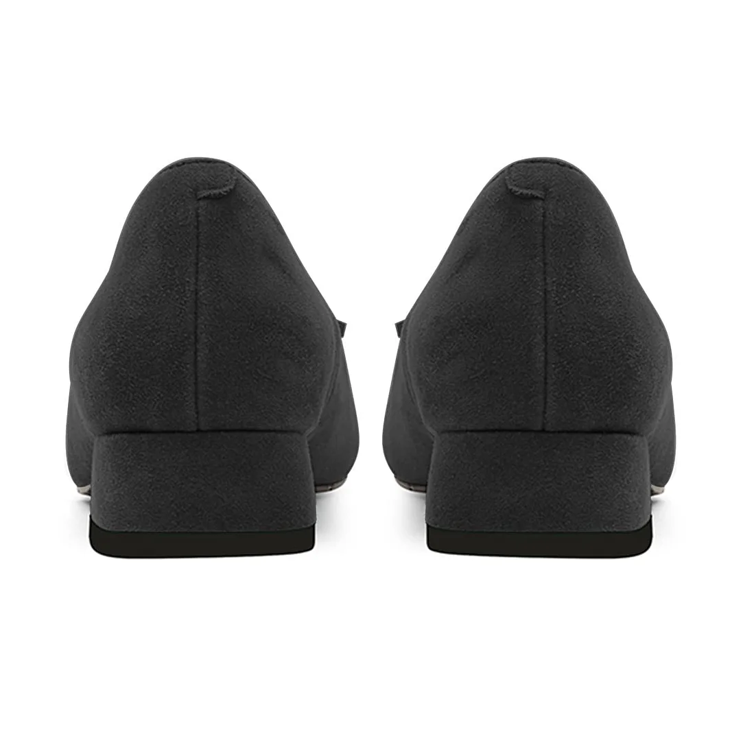 Black Faux Suede Square Toe Elegant Pumps with Chunky Heels for Ladies