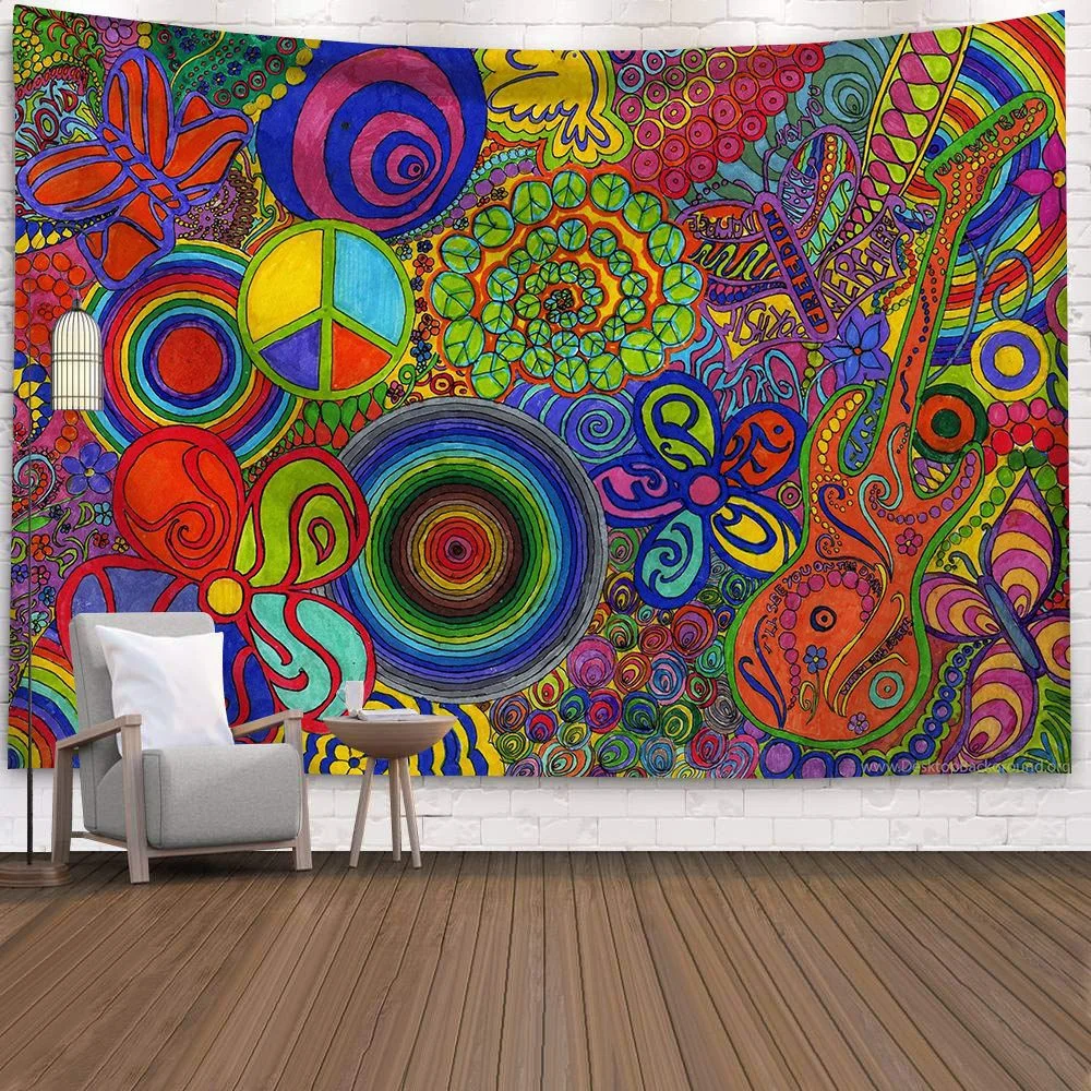 Psychedelic Wall Decor Indian Mandala Tapestry Hippie Dazzling Landscape Wall Hanging Blanket Bohemia Abstract Trippy Bedspread