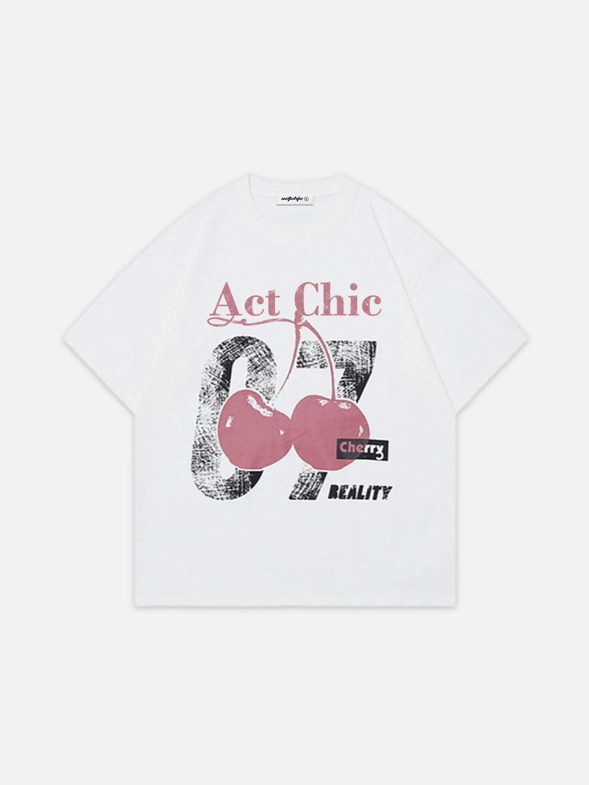 White Cherry Number Print Loose Short-Sleeve Tee Front