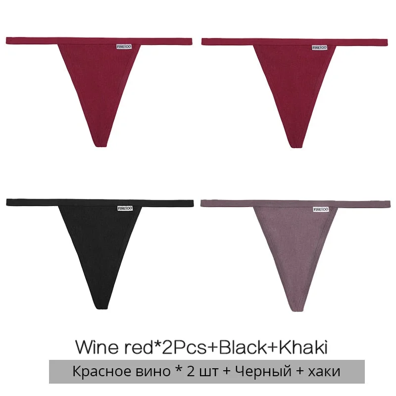 FINETOO 3Pcs/4Pcs Cotton Thongs Women Sexy G-string Panties M-XL Girl Underpants Low-rise T-back Underwear Female Lingerie Panty