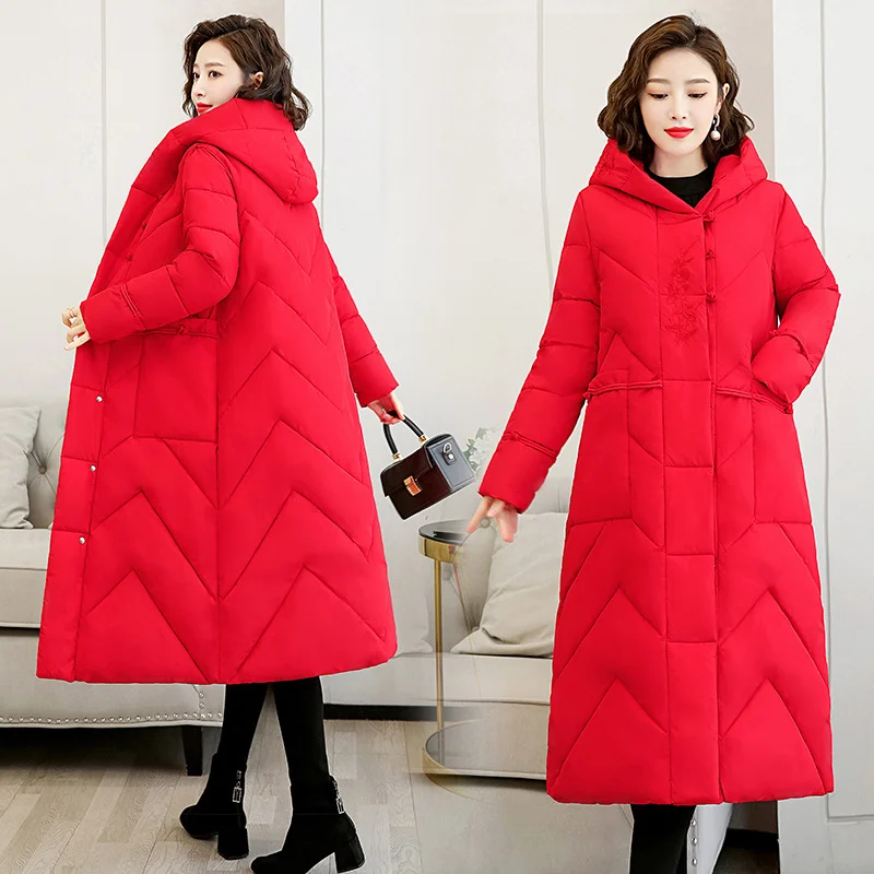 Toloer Korean Version Of Loose Leisure Cotton-Padded Jacket Long Painted Cotton-Padded Clothes Female Retro Art Down Cotton Clothes Middle-Aged And Elderly Mother Coat-Outfit Ideas