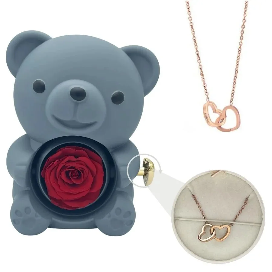  Eternal Bear - W/ Engraved Necklace & Real Rose