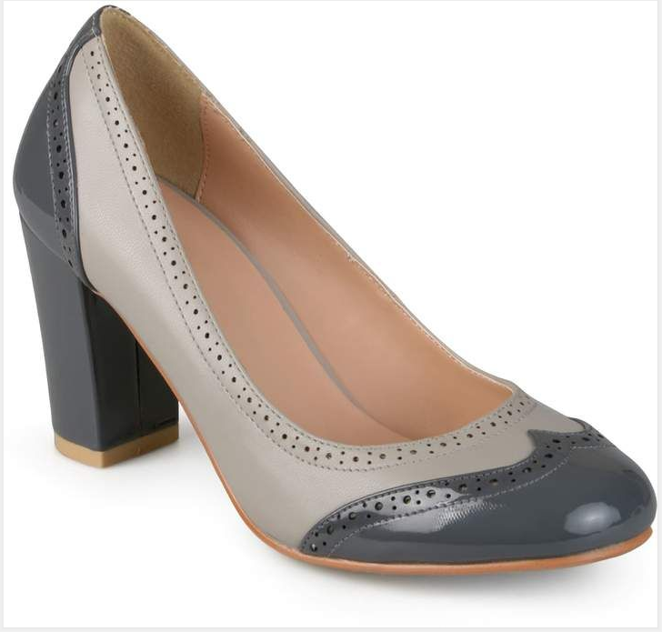 Chaussures à talon carré en gris et blanc avec boucles Flusfy