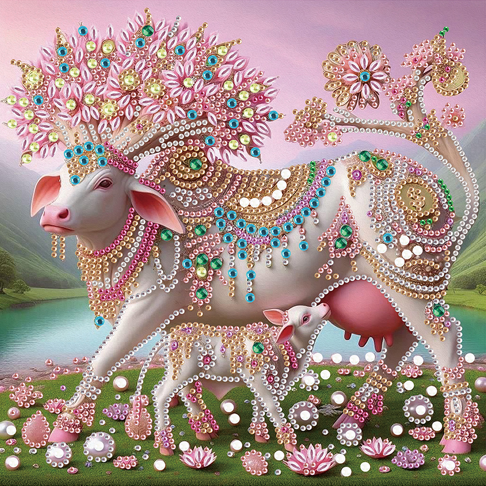 Cow With Child 30*30cm(canvas) special shaped drill diamond painting