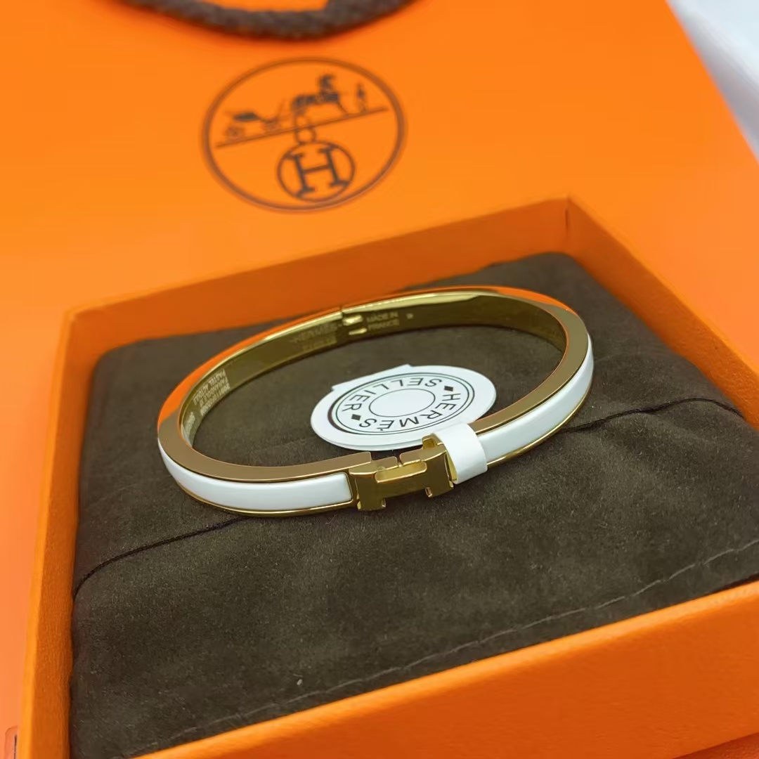 Buy replica Hermes H White Enamel Bracelet and replica jewelry from PICKS Jewelry