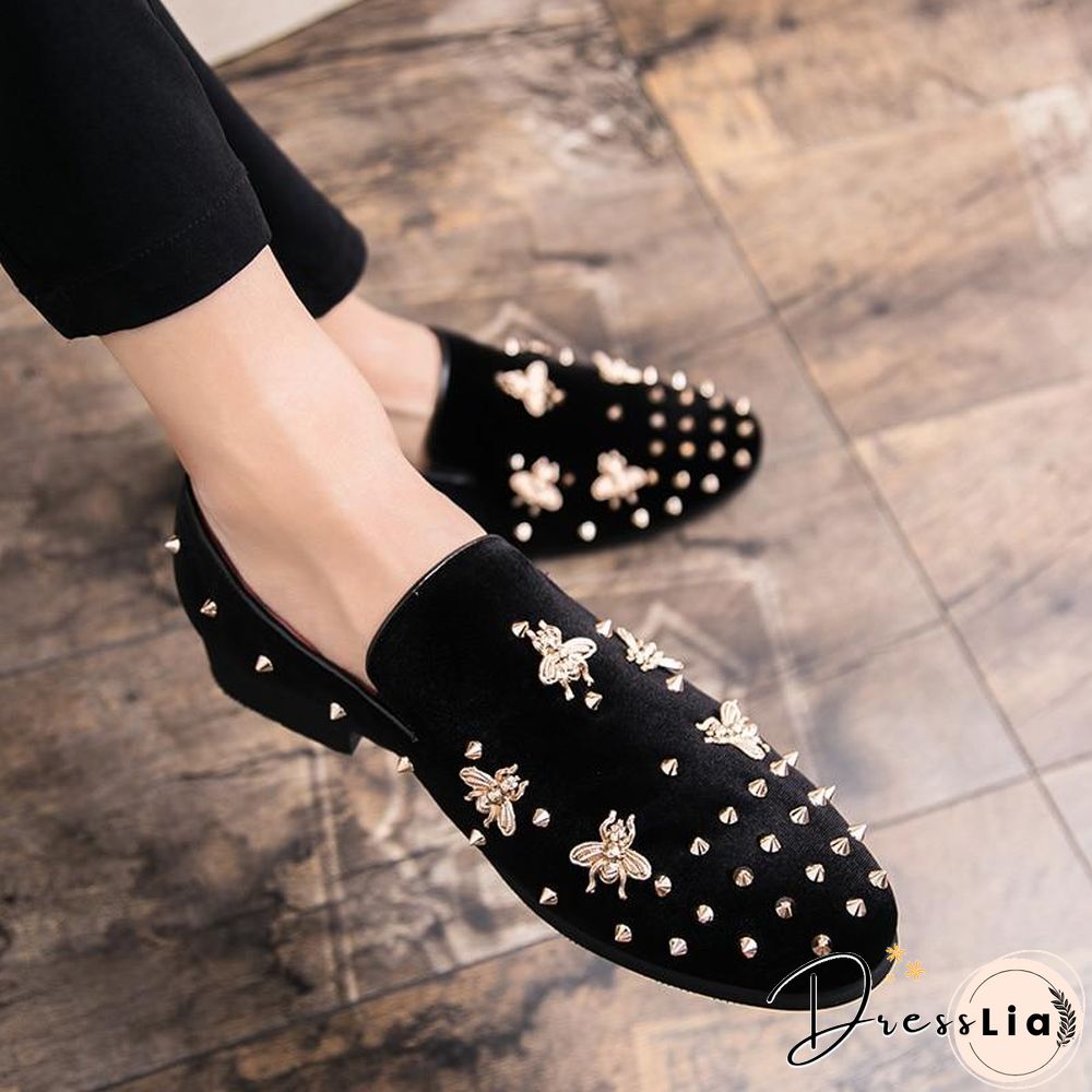 New Fashion Gold Top and Metal Toe Men Velvet Dress shoes italian mens dress shoes Handmade Loafers