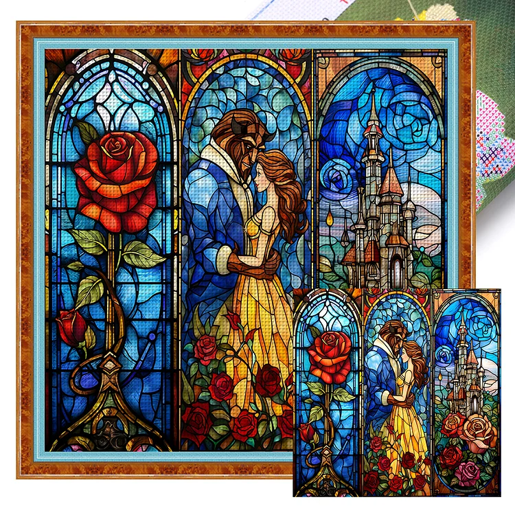 Disney History of Art ピンバッジセット 15個 Glass Art - Disney Beauty And The Beast 14CT Stamped Cross