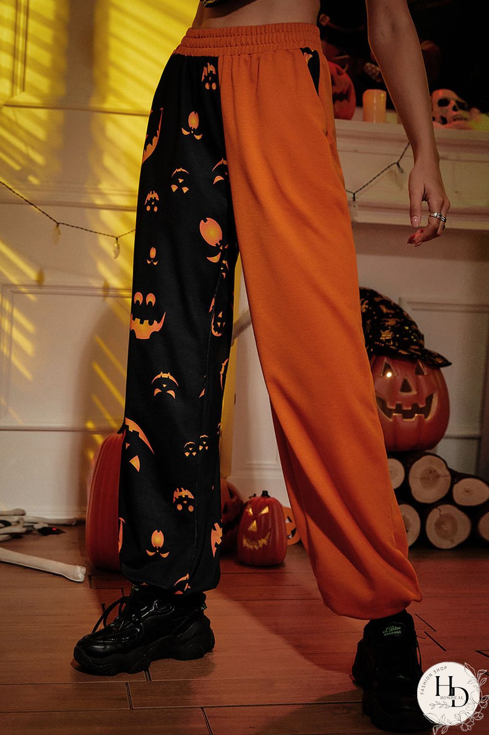 Red Street Print Split Joint Straight High Waist Straight Positioning Print Bottoms