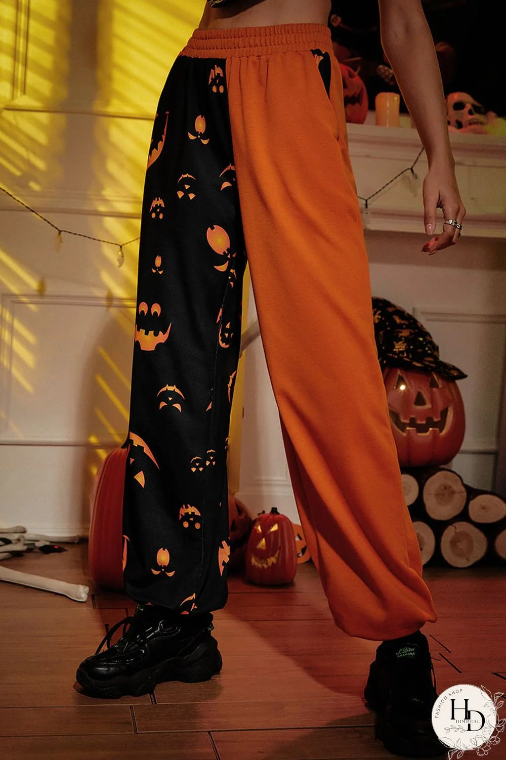 Red Street Print Split Joint Straight High Waist Straight Positioning Print Bottoms