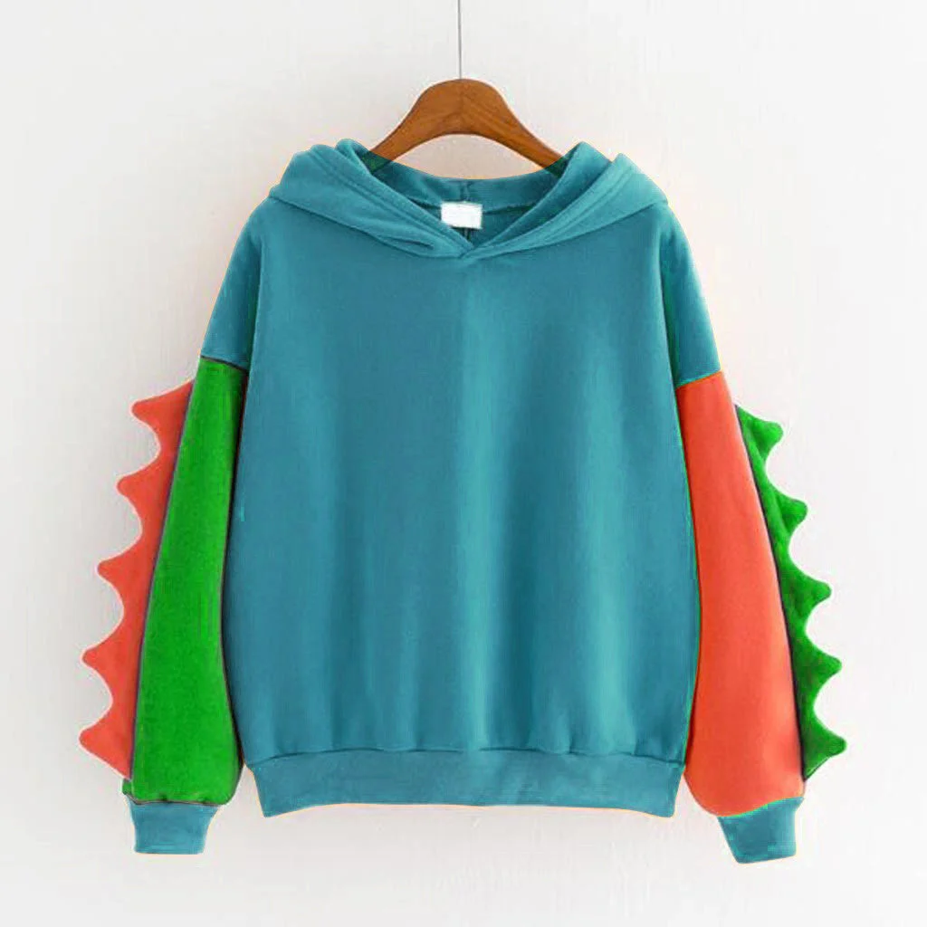 Uveng Dinosaur Contrast Color Hooded Long Sweaters