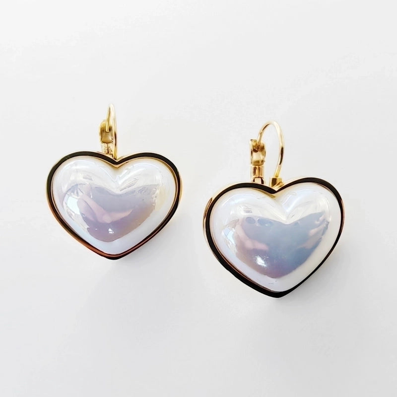 1 Pair Elegant Round Heart Shape Plating Inlay 304 Stainless Steel Titanium Steel Acrylic 14K Gold Plated Earrings