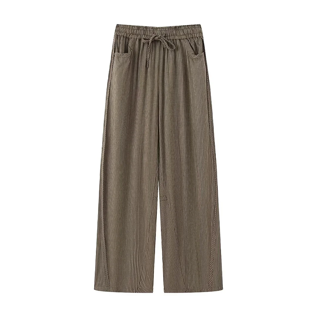 Nigikala Nigikala Women's Clothing 2025 Autumn Loose Belt With Vertical Striped Casual Trousers Women F82517