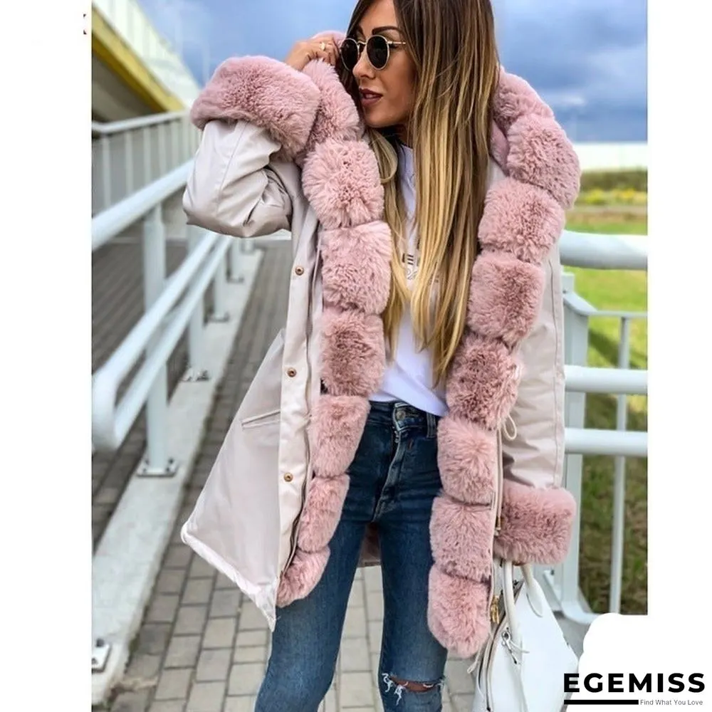 Faux Fur Patch Pocket Zipper Design Hooded Coat | EGEMISS