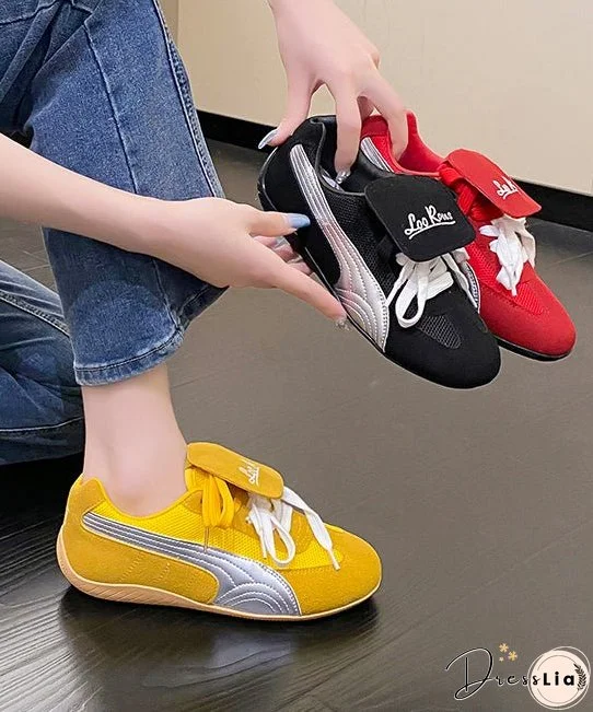 Red Suede Sport Flat Shoes For Women Splicing Lace Up