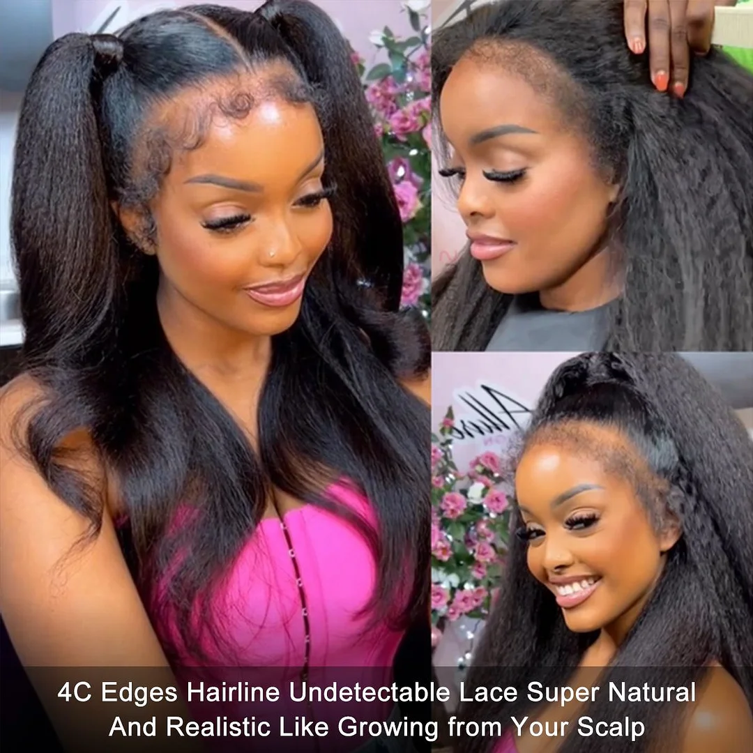 13x6 HD Lace Frontal Wigs Kinky Straight 200% Density Lace Front Wig Glueless Wig With Baby Hair