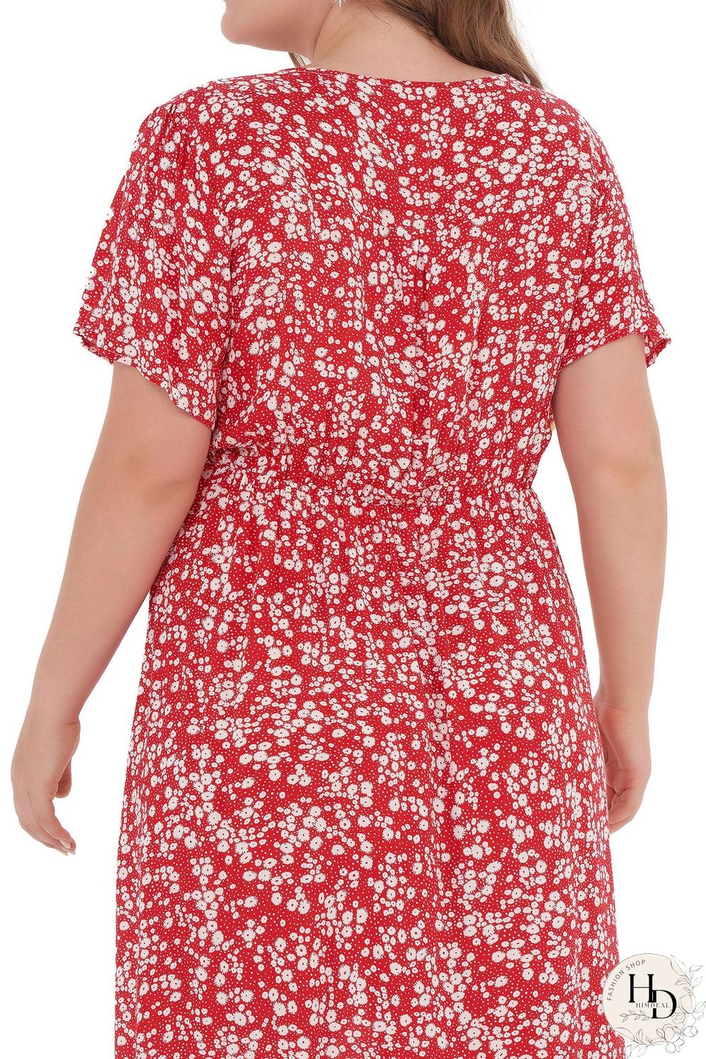 Floral Print Short-sleeved Side-slit Midi Dress P11922