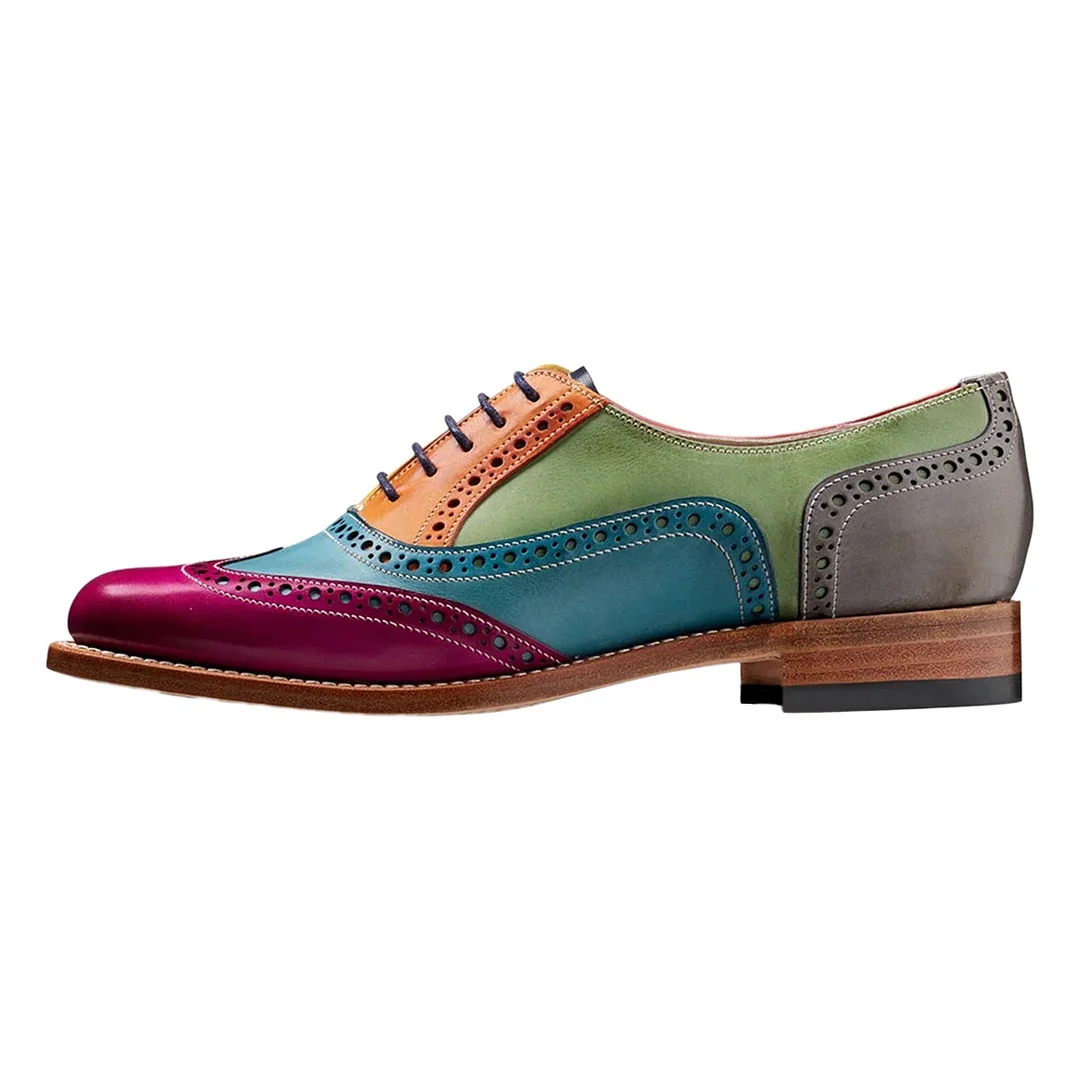 YDN Simple Multicolor Lace-Up Round Toe Women's Wingtip Shoes