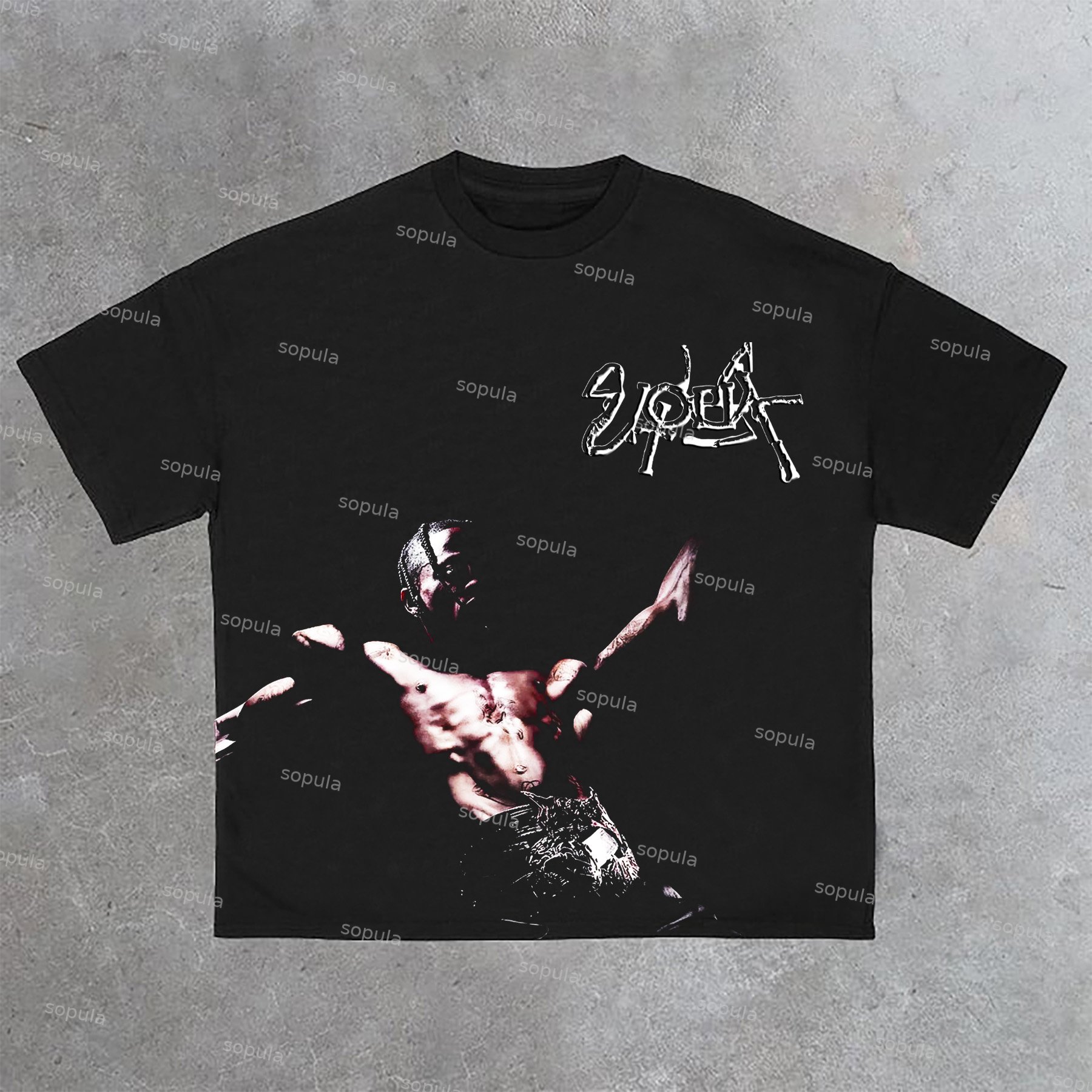 Sopula Travis Scott Portrait Graphic Print Cotton T-Shirt - SOPULA