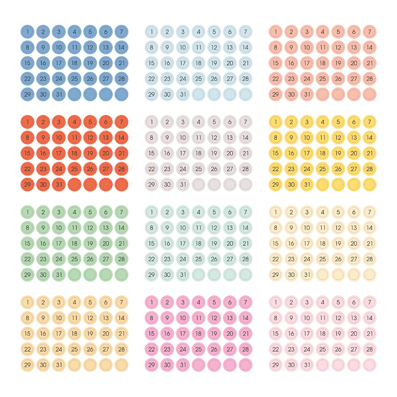 Candy Color Round Label Sticker Daily Number Diary Weekly Planner Stickers for Full Year Schedule Mark Journaling Stationery