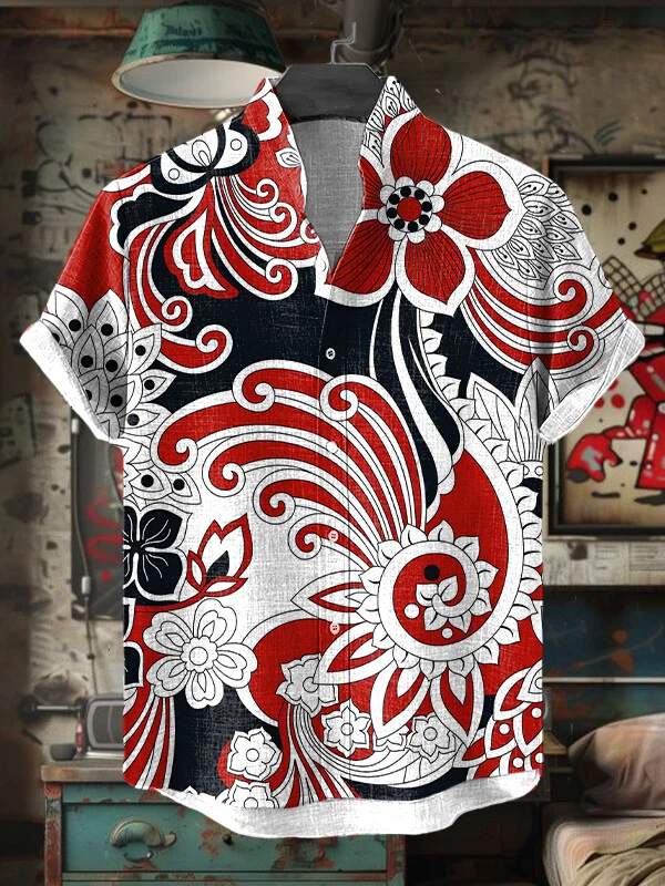 Men's Flower Japanese Art Print Casual Shirt