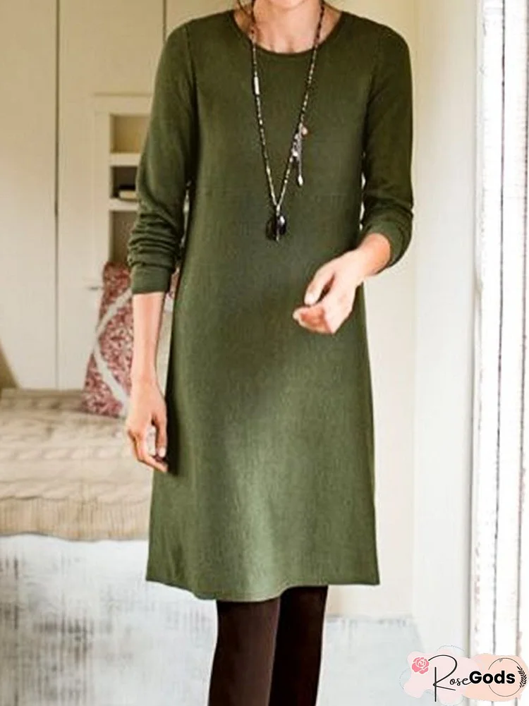 Cotton-Blend Casual Regular Fit Plain Dress