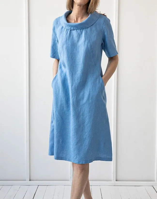 Round Neck Solid Color Midi Dress